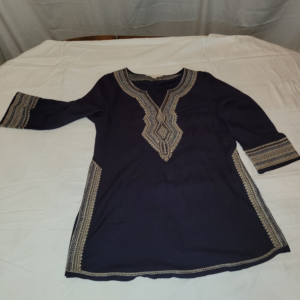 Luna Moon Navy Tunic with Gold Embroidery Womems Size Small